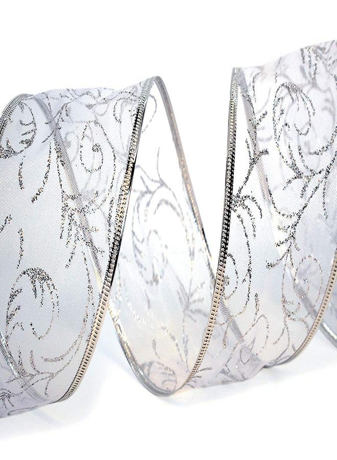 OLYPHAN Christmas Ribbon for Gift Wrapping Ribbons Wired 1.5 Inch Set of Ribbon Wire Red Green Silver Sheer Organza Glitter Gift Wrap Xmas Tree Decoration Holiday Craft (red Gold Silver, 2.5 Inch Wide) - Image 4